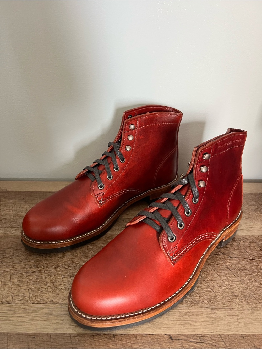 Wolverine Red Leather Lace-Up Work Boots